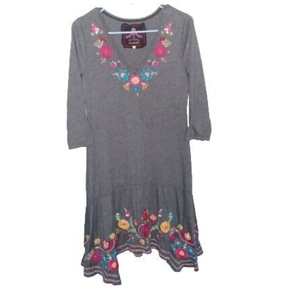 JOHNNY WAS JW LA Multicolor Embroidered Floral Boho Dress M South Western Beach